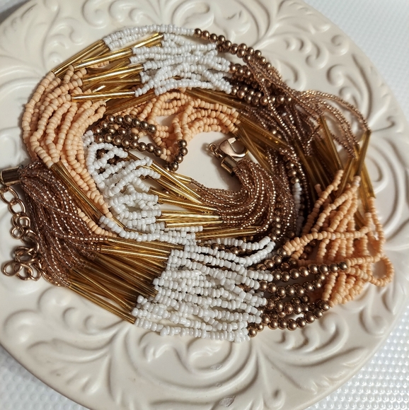 ALDO Gold Tone/Multi-Strand Seed Bead Waterfall Statement Necklace - Picture 6 of 6